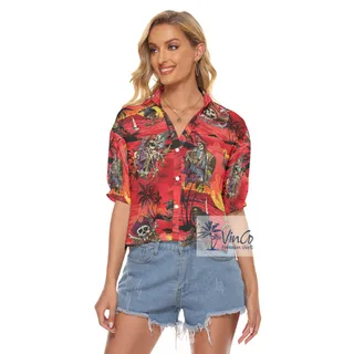 Pirate Skeleton Sunset Beach Tropical Hawaiian Crop Top Shirt For Women
