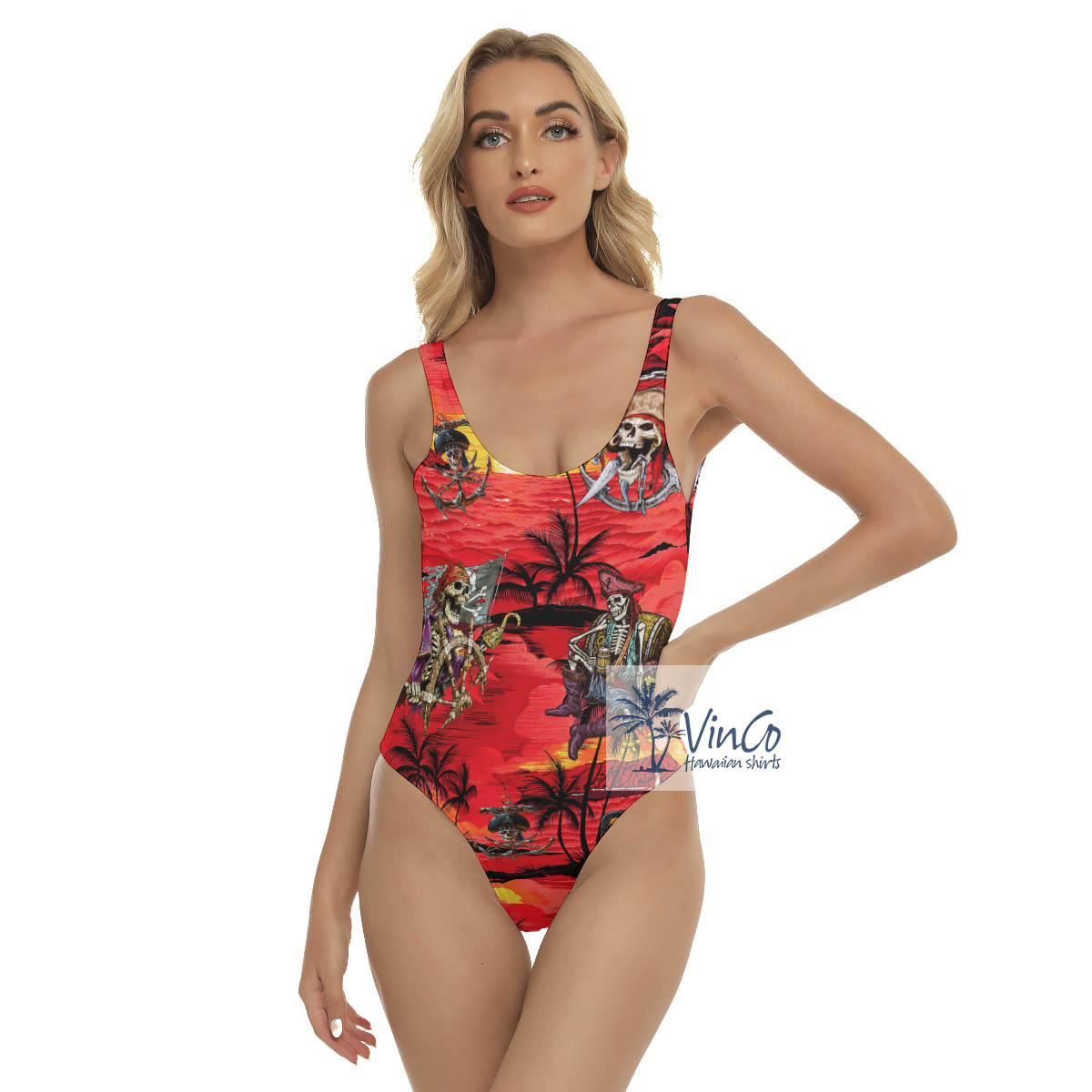 Funny Skeleton Pirate Tropical Hawaiian Swimsuit For Women - variant image 1