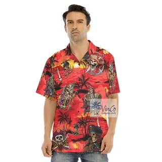 Tropical Sunset Time Skeleton Pirate Hawaiian Shirt