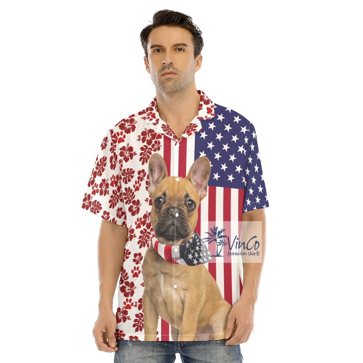 French Bulldog Patriotic Hawaiian Shirt Men's - variant image 1