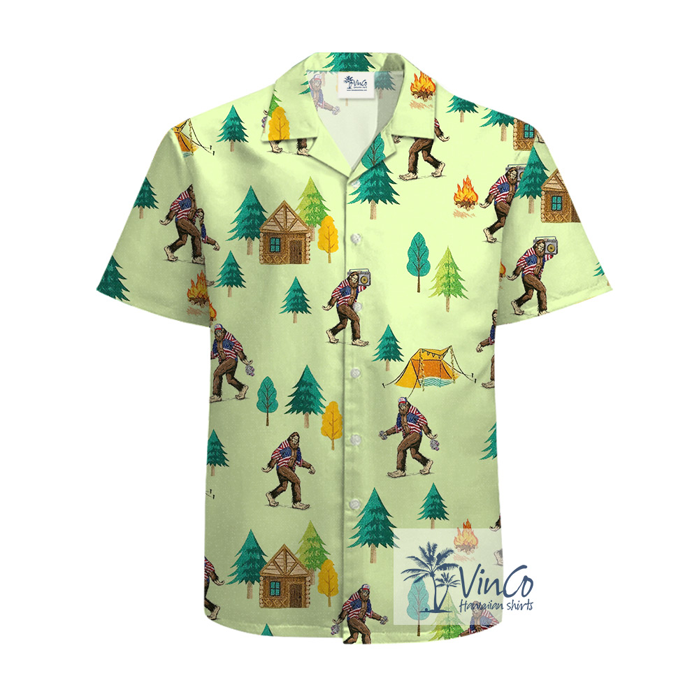Cotton Bigfoot Camping Hawaiian Shirt For Summer - variant image 1