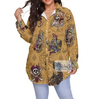 Pirate Skeleton Vintage Aloha Oversize Shirt For Women
