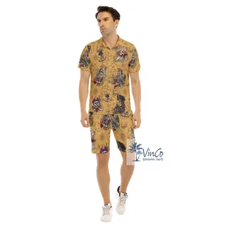 Funny Pirate Skeleton Vintage Aloha Shirt And Beach Shorts