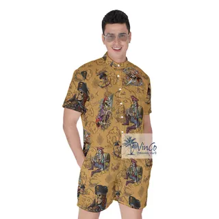 Funny Skeleton Pirate Vintage Men's Aloha Romper