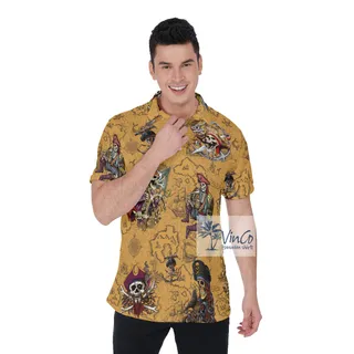 Vintage Pirate Skeleton Hawaiian Polo Shirt
