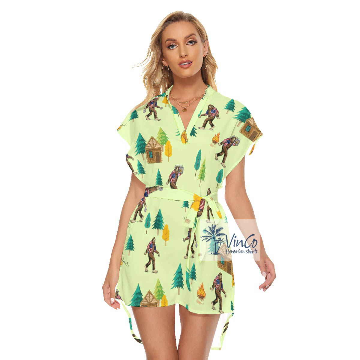 Bigfoot Camping Summer Hawaiian Dress With Tie - variant image 1