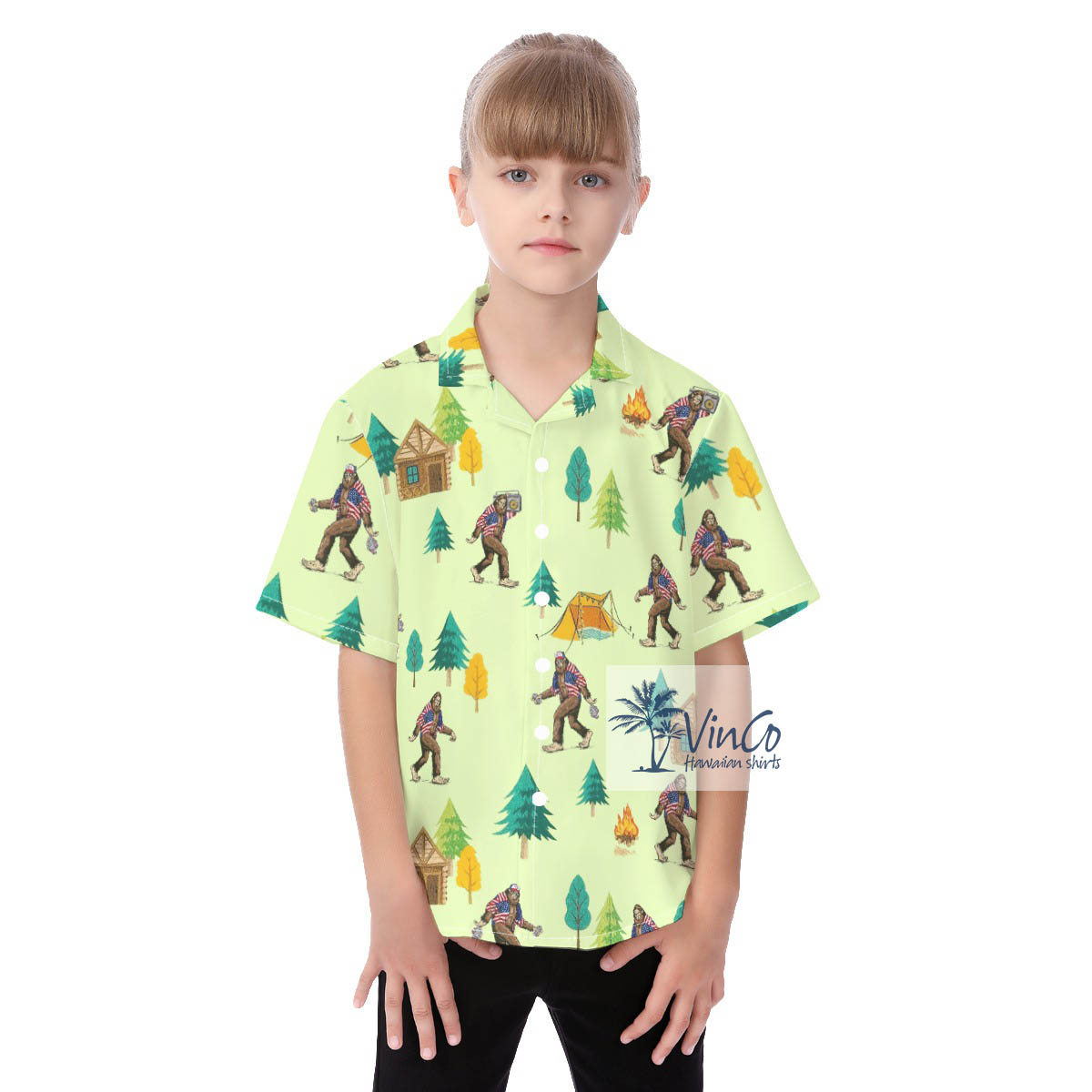 Funny Bigfoot Print Hawaiian Shirt For Kids Matching Family Hawaiian Outfits - variant image 1