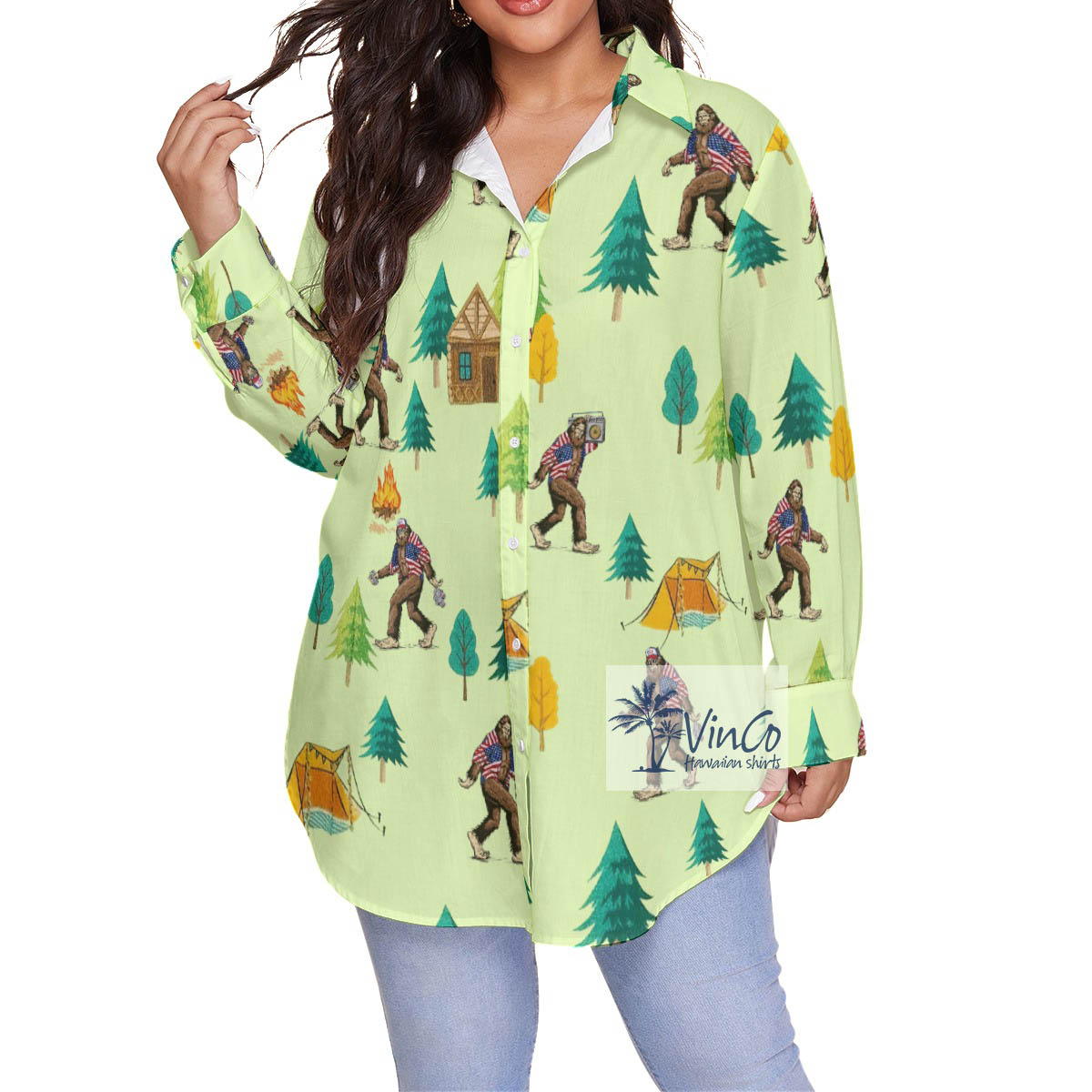 Women's Funny Bigfoot Plus Size Hawaiian Shirt - variant image 1