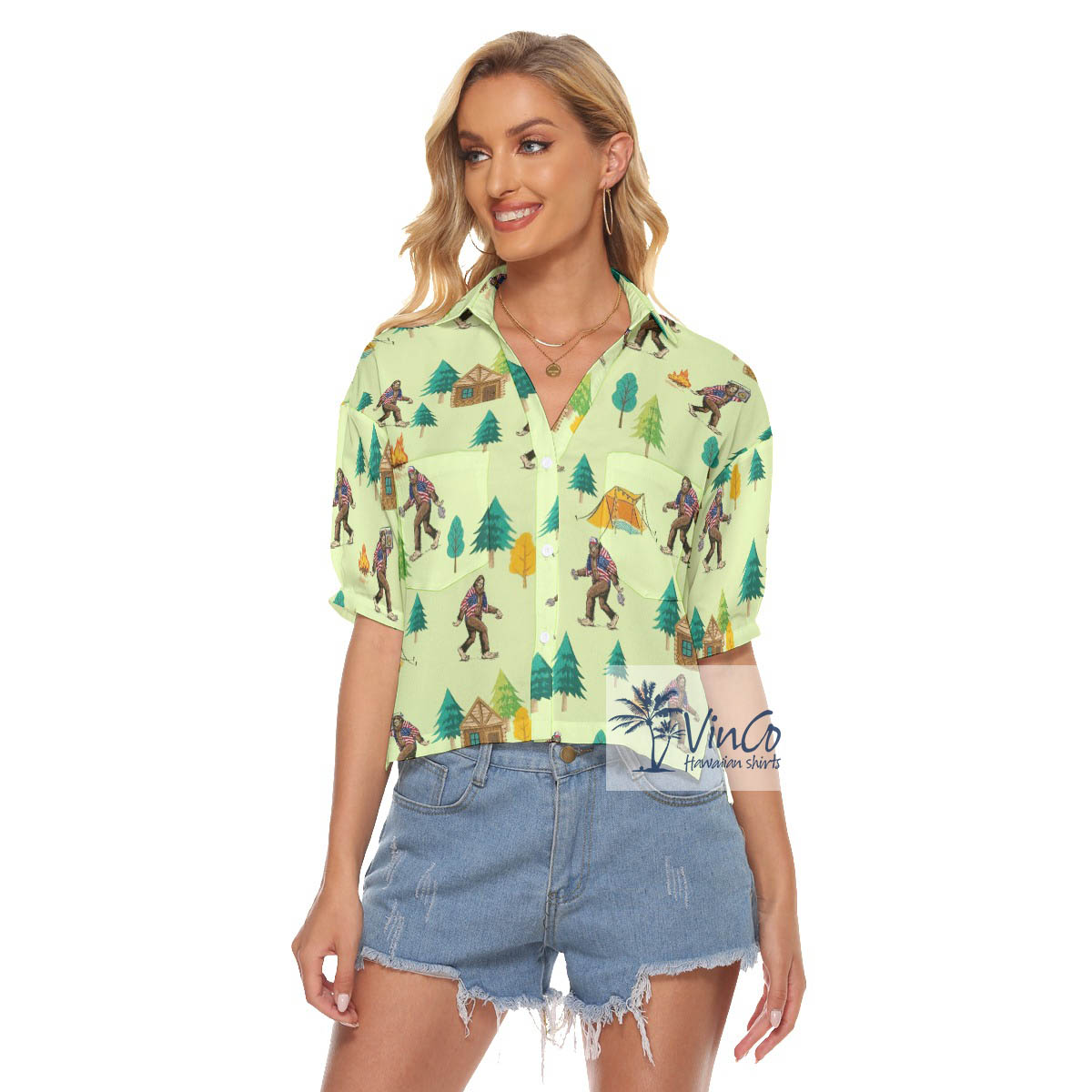 Bigfoot Jungle Crop Top Hawaiian Shirt For Women - variant image 1