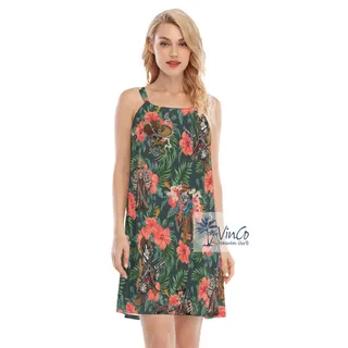 Funny Skeleton With Gun Hibiscus Aloha Cami Dress For Women