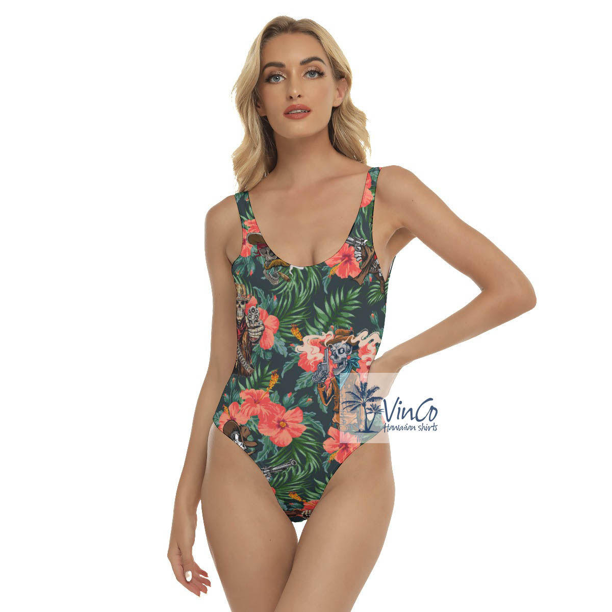 Funny Tropical Skeleton Gun Hawaiian Swimsuit For Summer - variant image 1