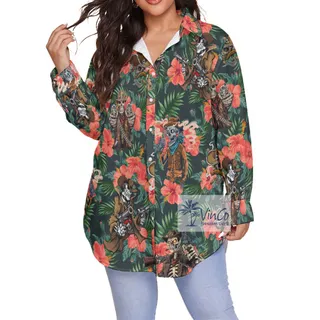 Hibiscus Skelenton Gun Aloha Plus Size Shirt For Women