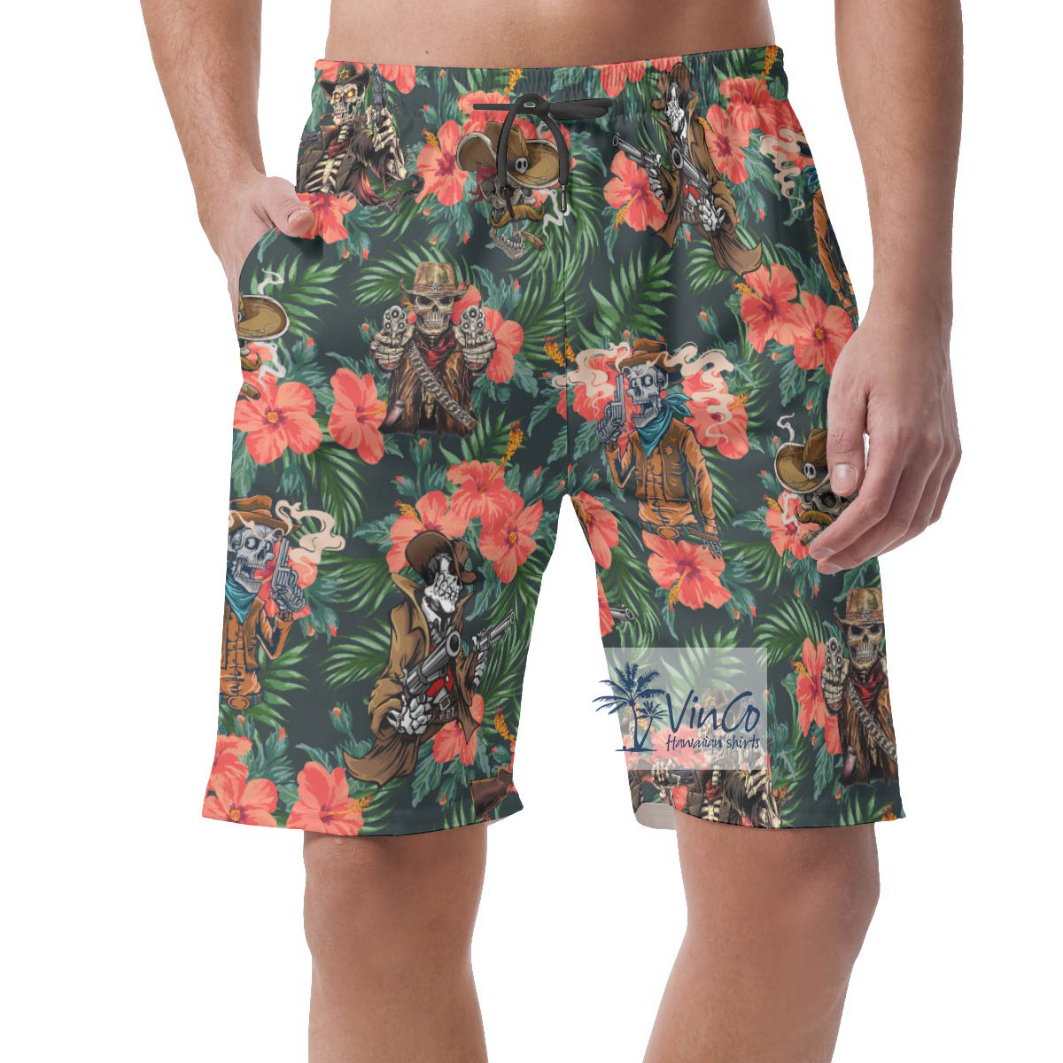 Tropical Skeleton Gun Hawaiian Summer Shorts For Men - variant image 1