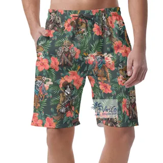 Tropical Skeleton Gun Hawaiian Summer Shorts For Men