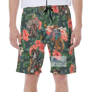 Funny Tacticals Skeleton Tropical Hibiscus Hawaiian Swim Trunks