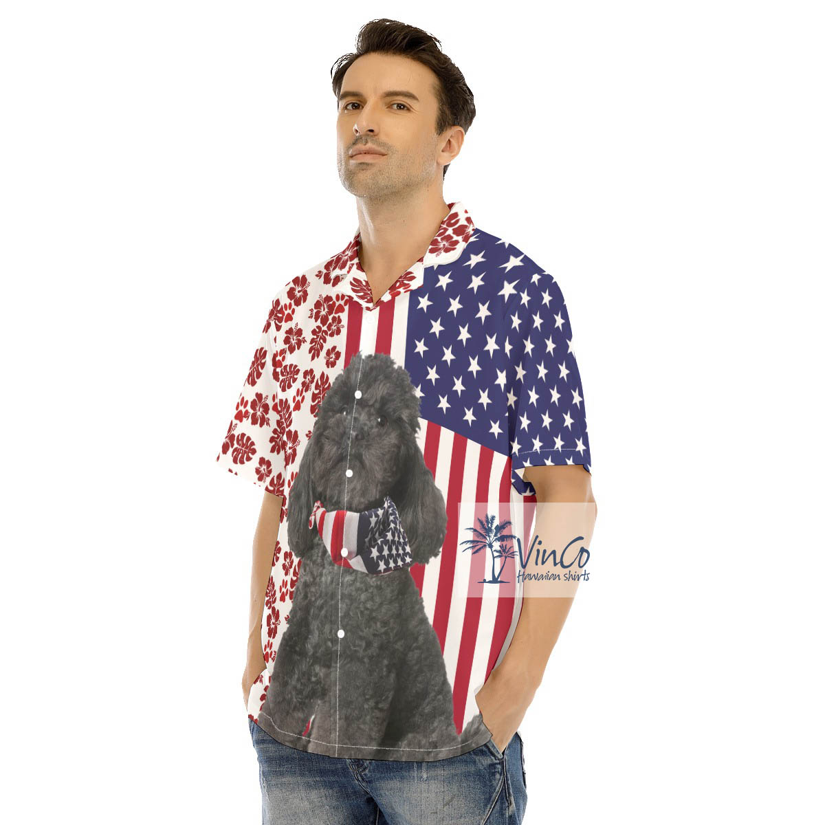 Cute Poodles Patriotic American Hawaiian Shirt For Men