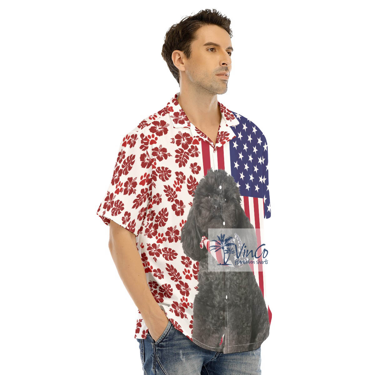 Cute Poodles Patriotic American Hawaiian Shirt For Men