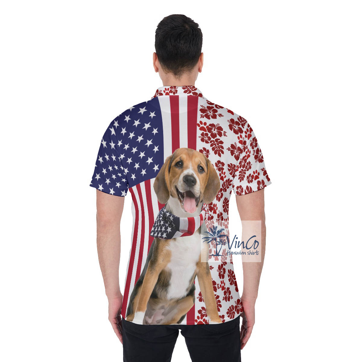 Patriotic Beagles Dog American Flag Hawaiian Golf Shirt