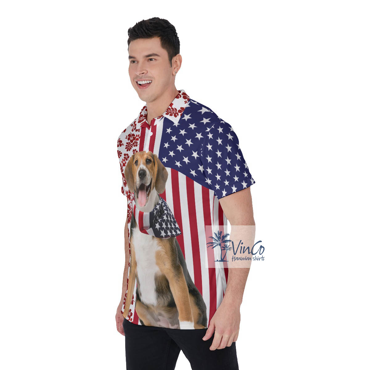 Patriotic Beagles Dog American Flag Hawaiian Golf Shirt