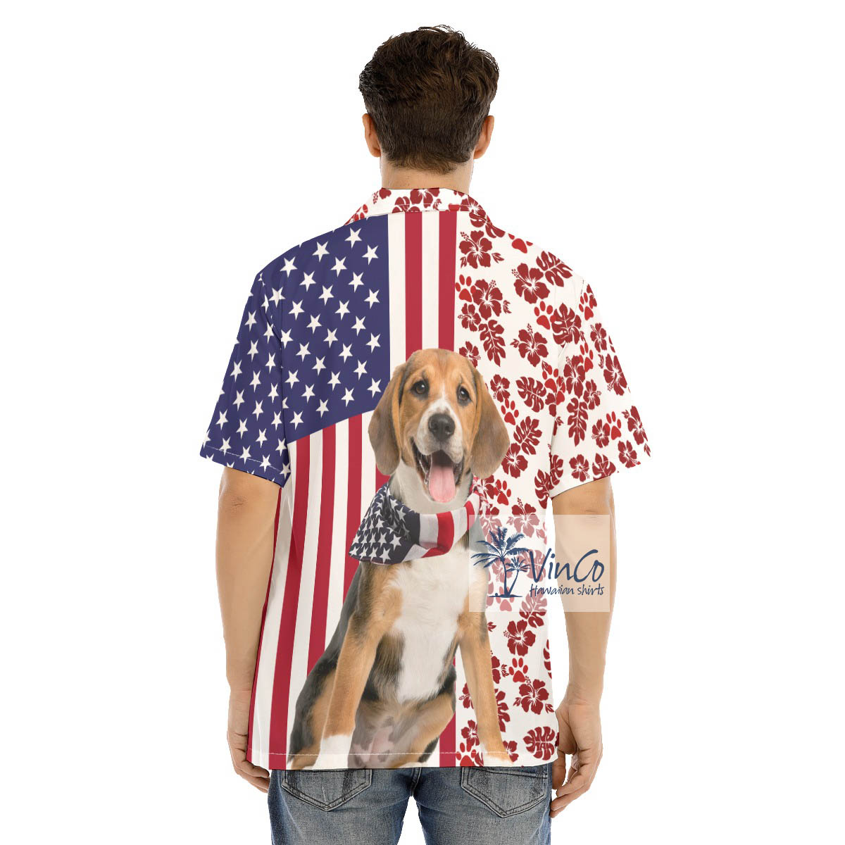 Patriotic Beagles Dog Hawaiian Button Up Shirt For Men