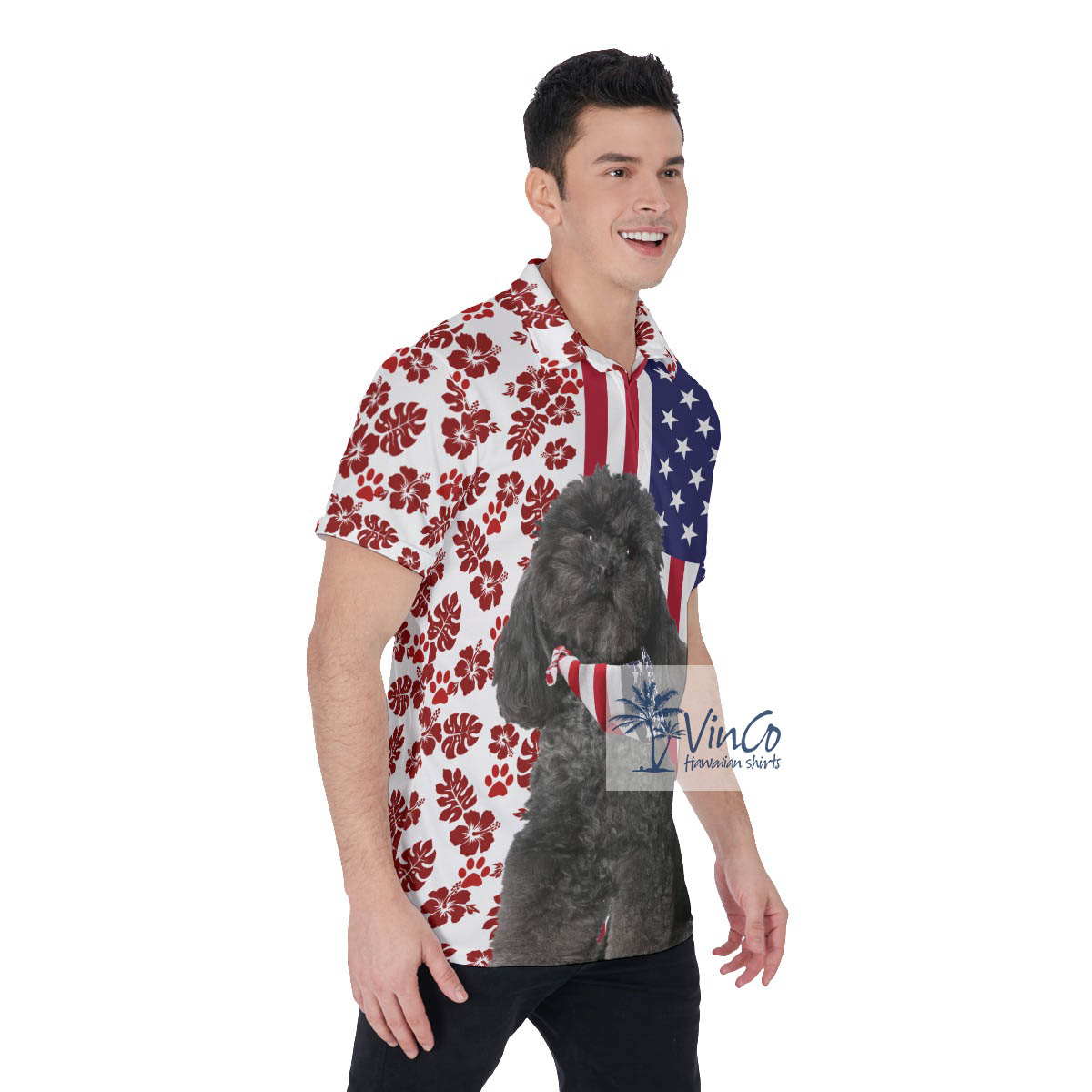 Patriotic Poodles Hawaiian Golf Polo Shirt For Men