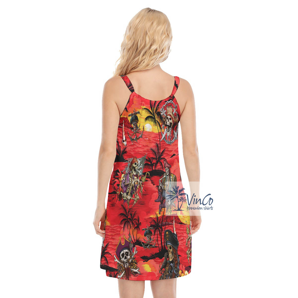 Skeleton Pirate Tropical Sunset Beach Cami Dress For Women