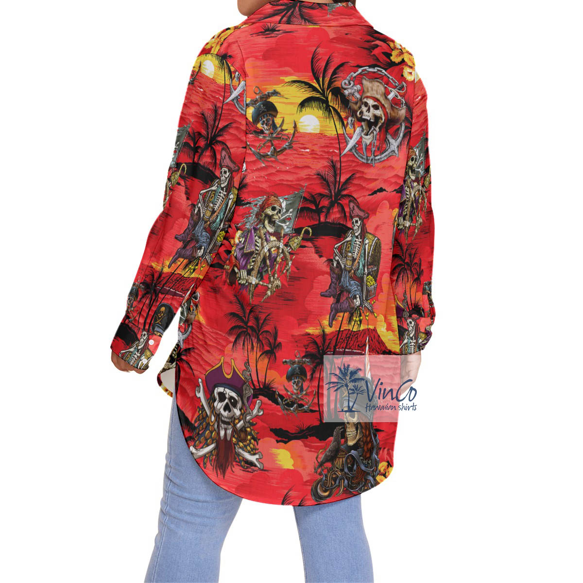 Pirate Skeleton Tropical Sunset Beach Hawaiian Plus Size Shirt