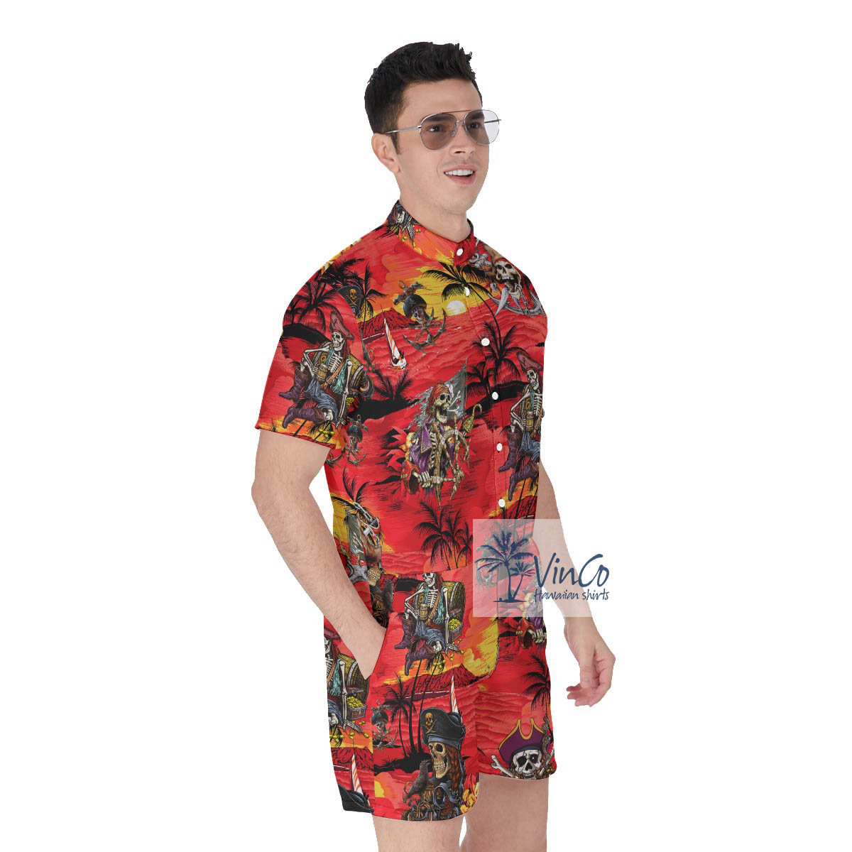 Skeleton Pirate Tropical Red Summer Romper