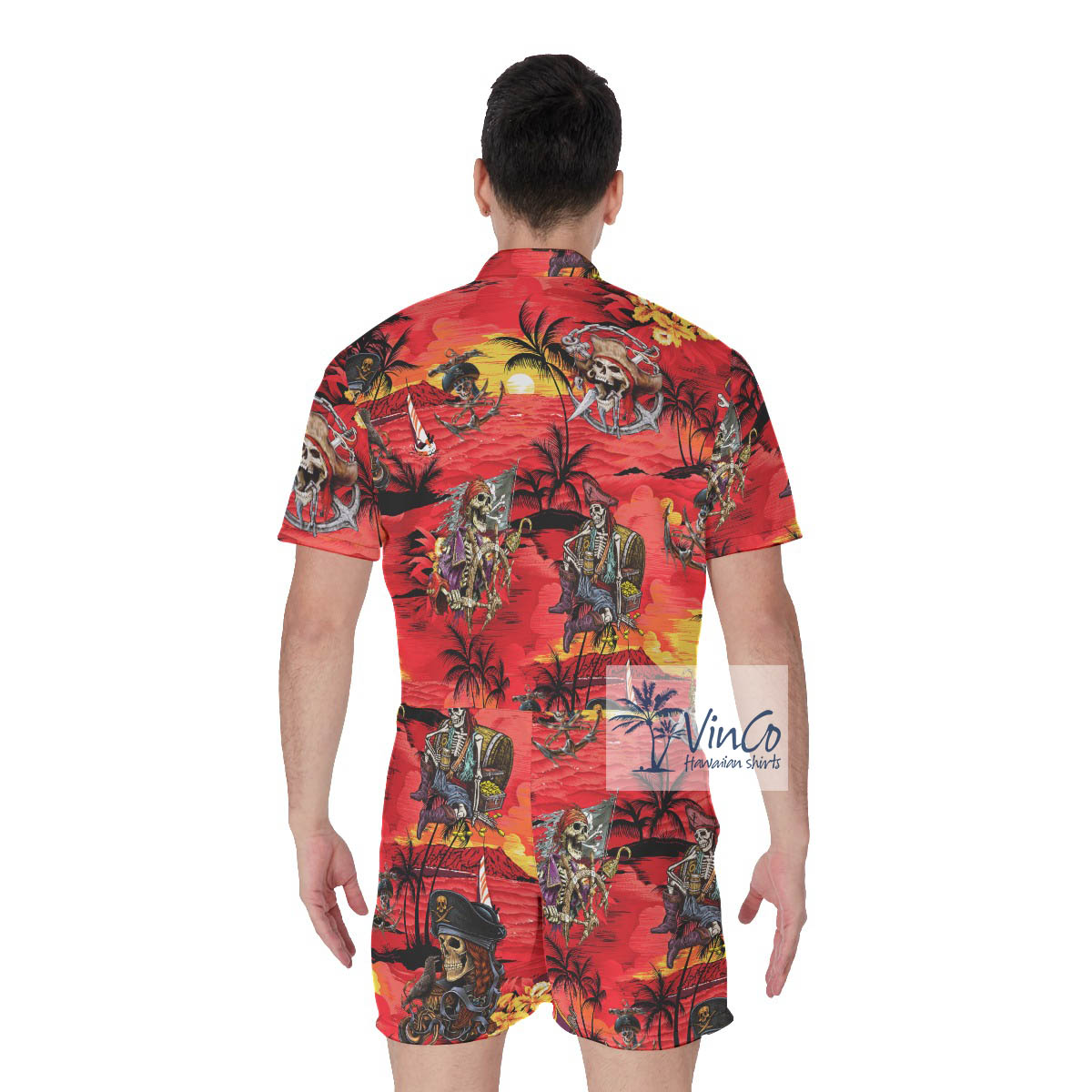 Skeleton Pirate Tropical Red Summer Romper