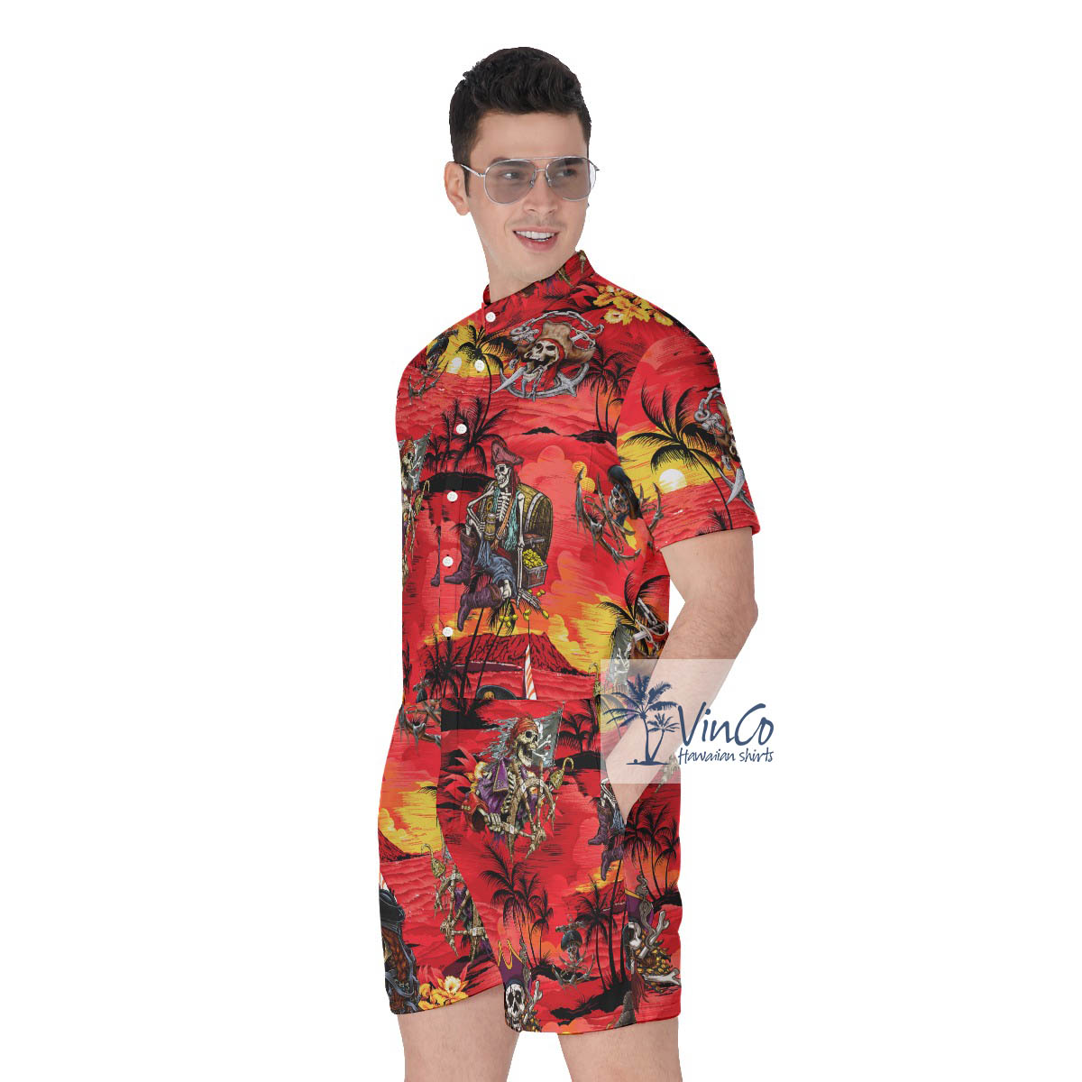 Skeleton Pirate Tropical Red Summer Romper