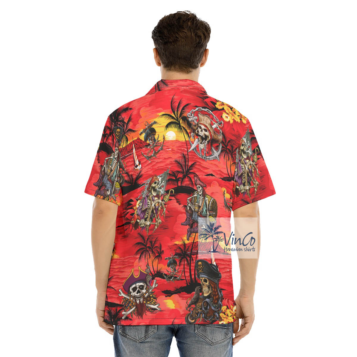 Tropical Sunset Time Skeleton Pirate Hawaiian Shirt