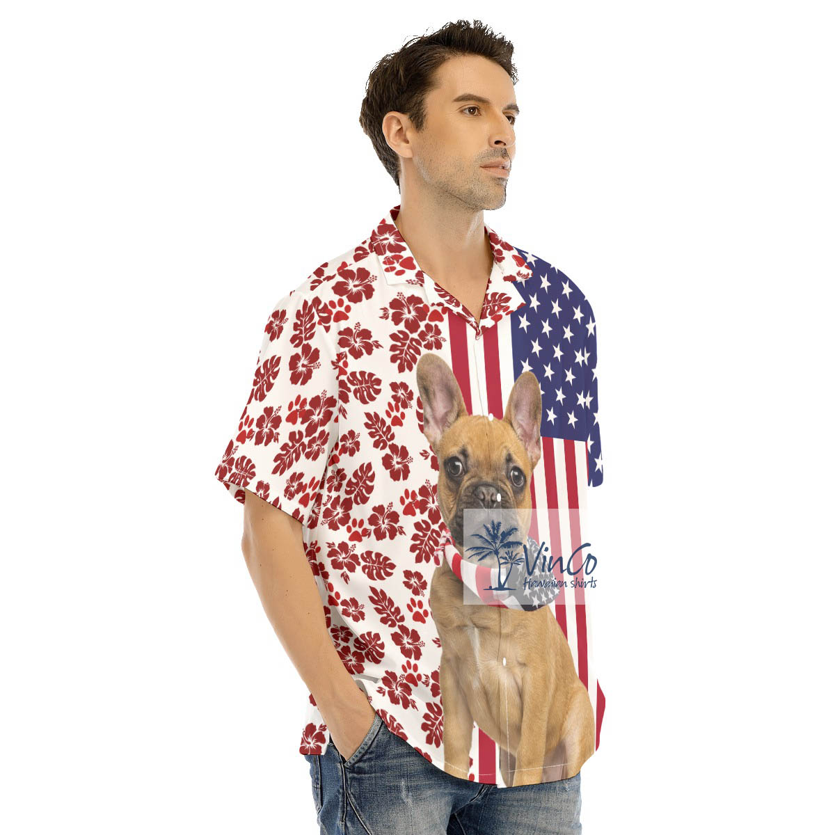 French Bulldog Patriotic Hawaiian Shirt Men's