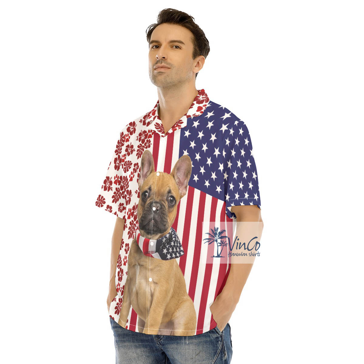 French Bulldog Patriotic Hawaiian Shirt Men's