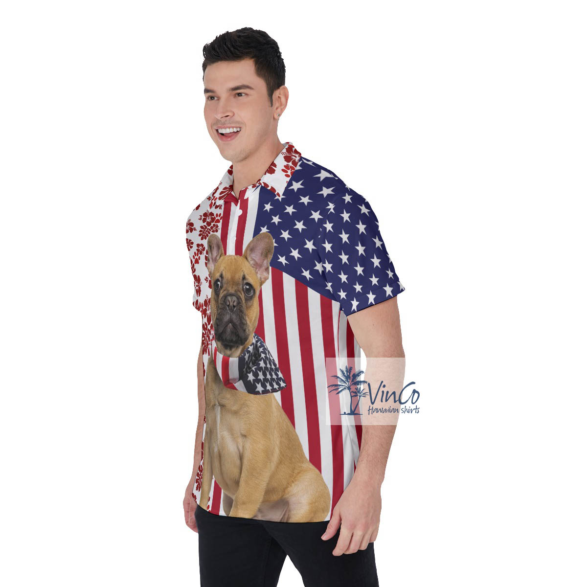 French Bulldog Patriotic American Hawaiian Golf Shirt For Men