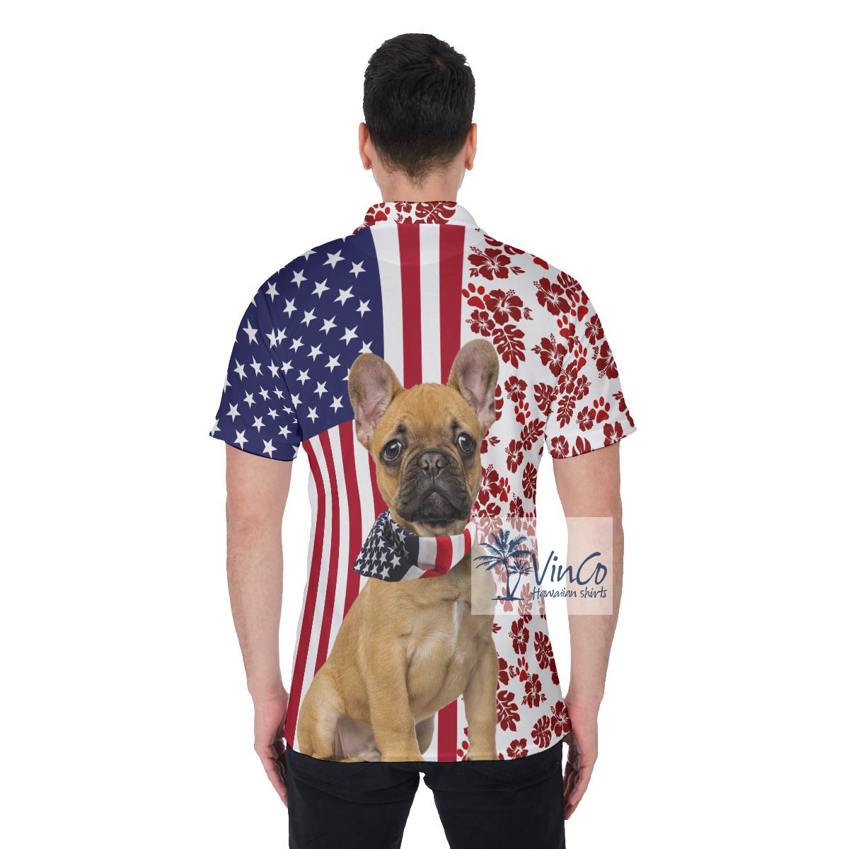 French Bulldog Patriotic American Hawaiian Golf Shirt For Men