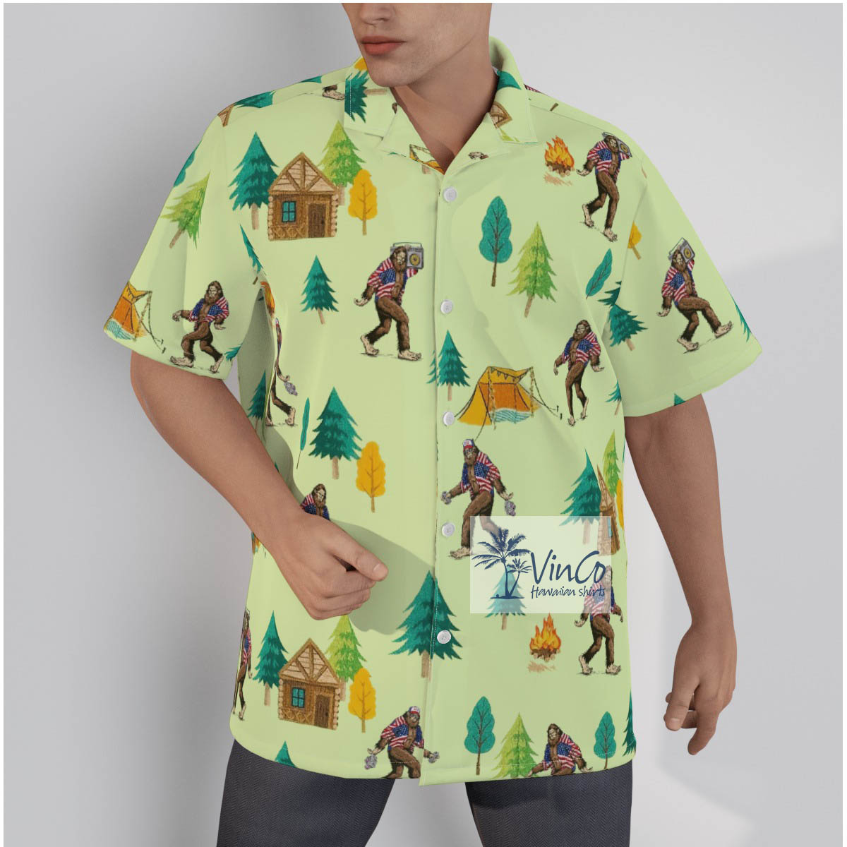 Cotton Bigfoot Camping Hawaiian Shirt For Summer