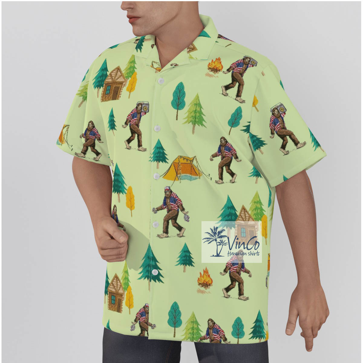 Cotton Bigfoot Camping Hawaiian Shirt For Summer