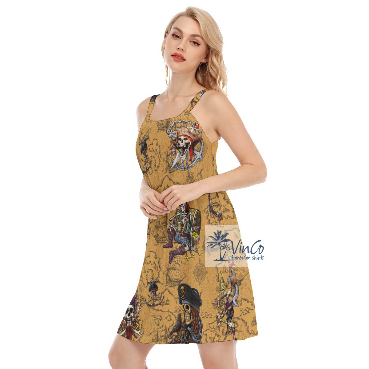 Funny Skeleton Pirate Aloha Cami Dresses For Women