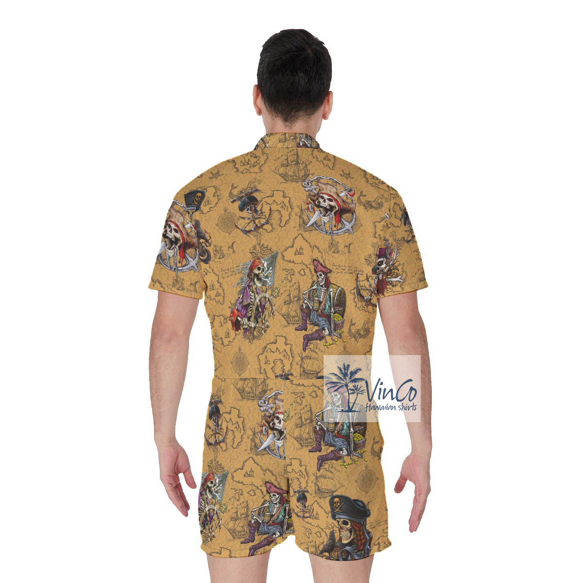 Funny Skeleton Pirate Vintage Men's Aloha Romper