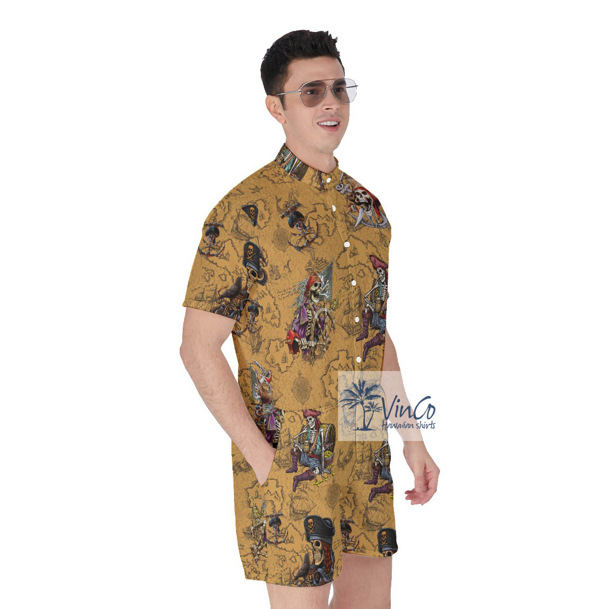 Funny Skeleton Pirate Vintage Men's Aloha Romper