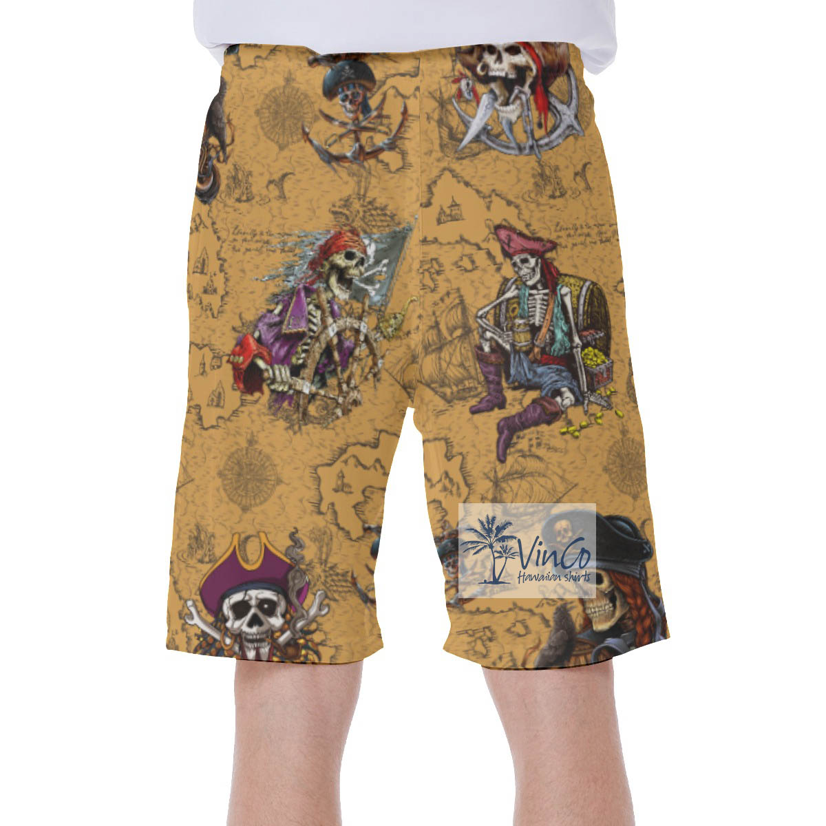Vintage Hawaiian Swim Trunks With Skeleton Pirate