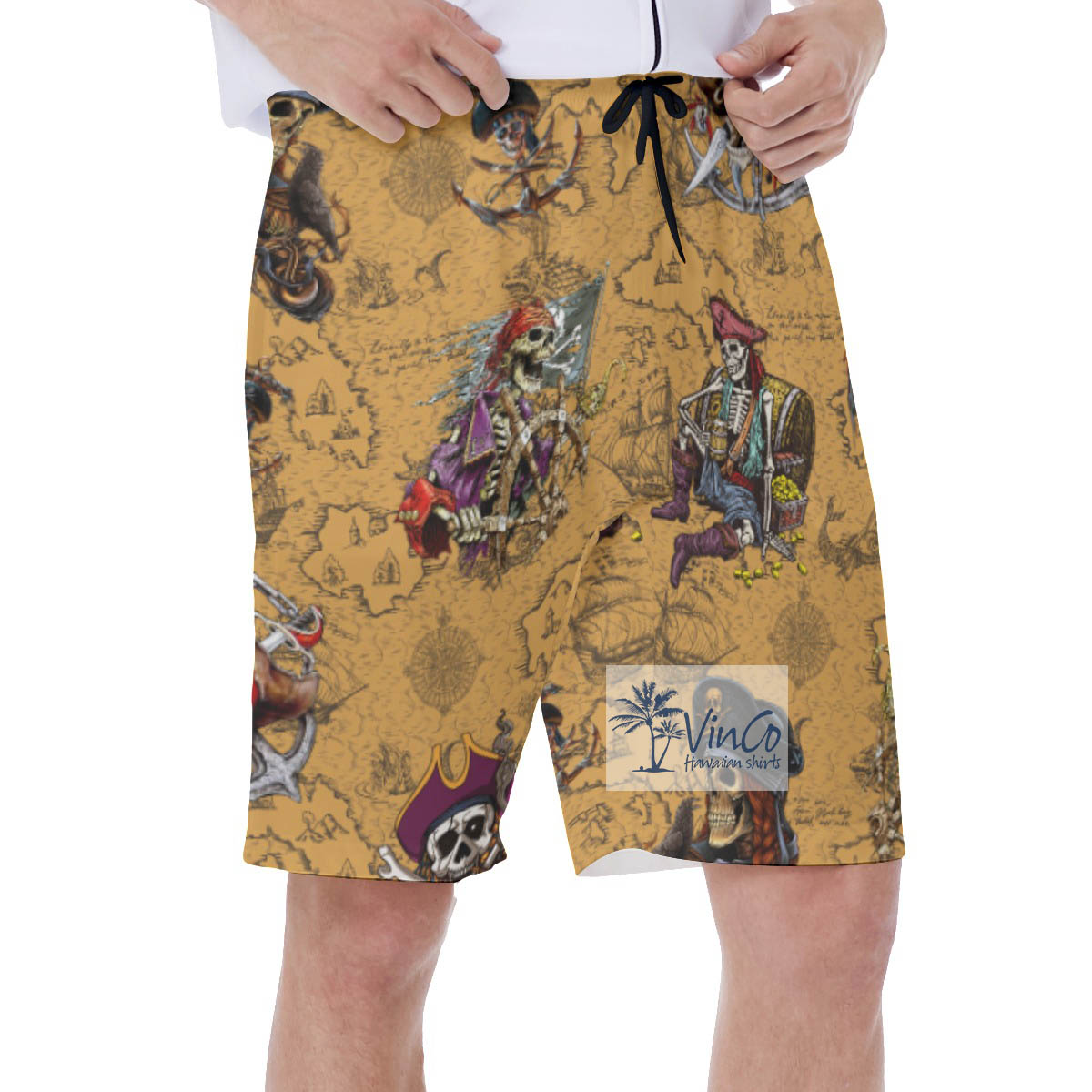 Vintage Hawaiian Swim Trunks With Skeleton Pirate