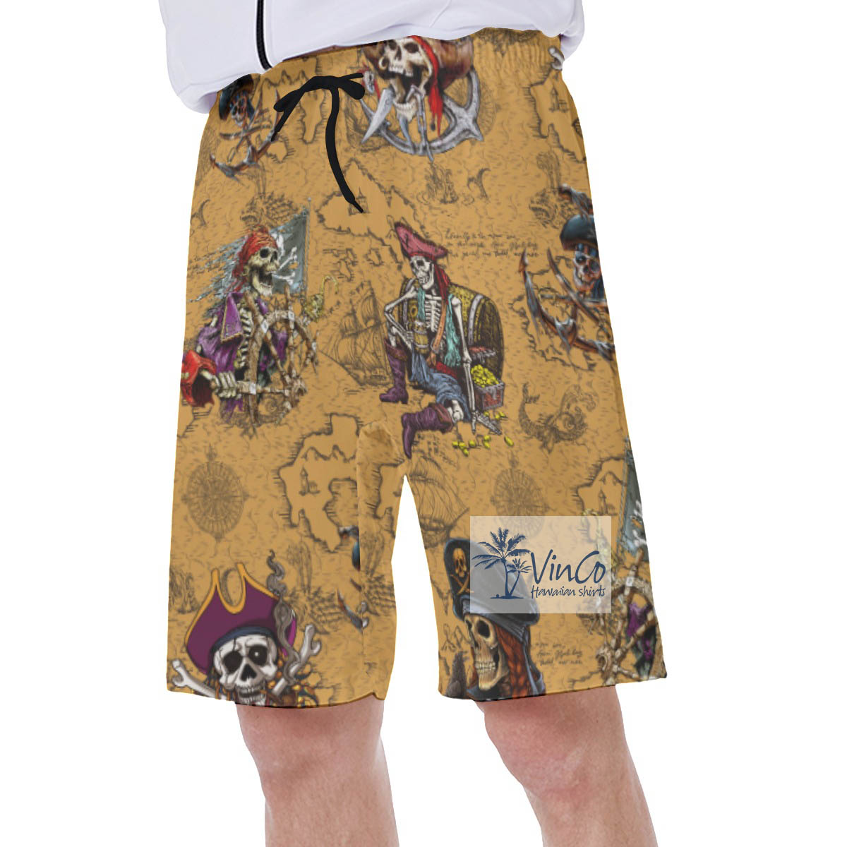 Vintage Hawaiian Swim Trunks With Skeleton Pirate