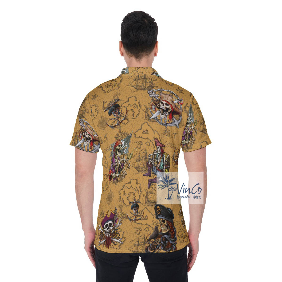 Vintage Pirate Skeleton Hawaiian Polo Shirt