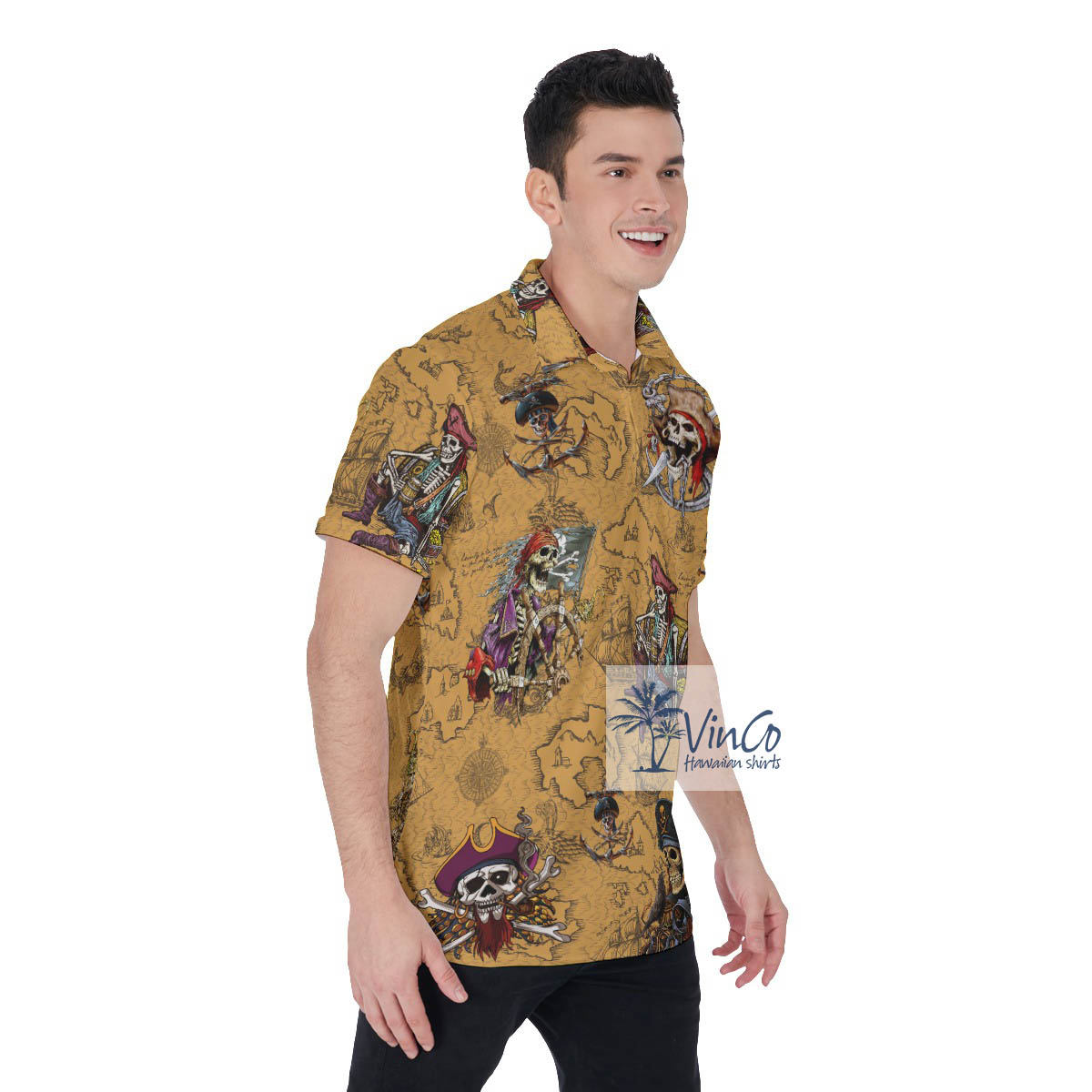 Vintage Pirate Skeleton Hawaiian Polo Shirt