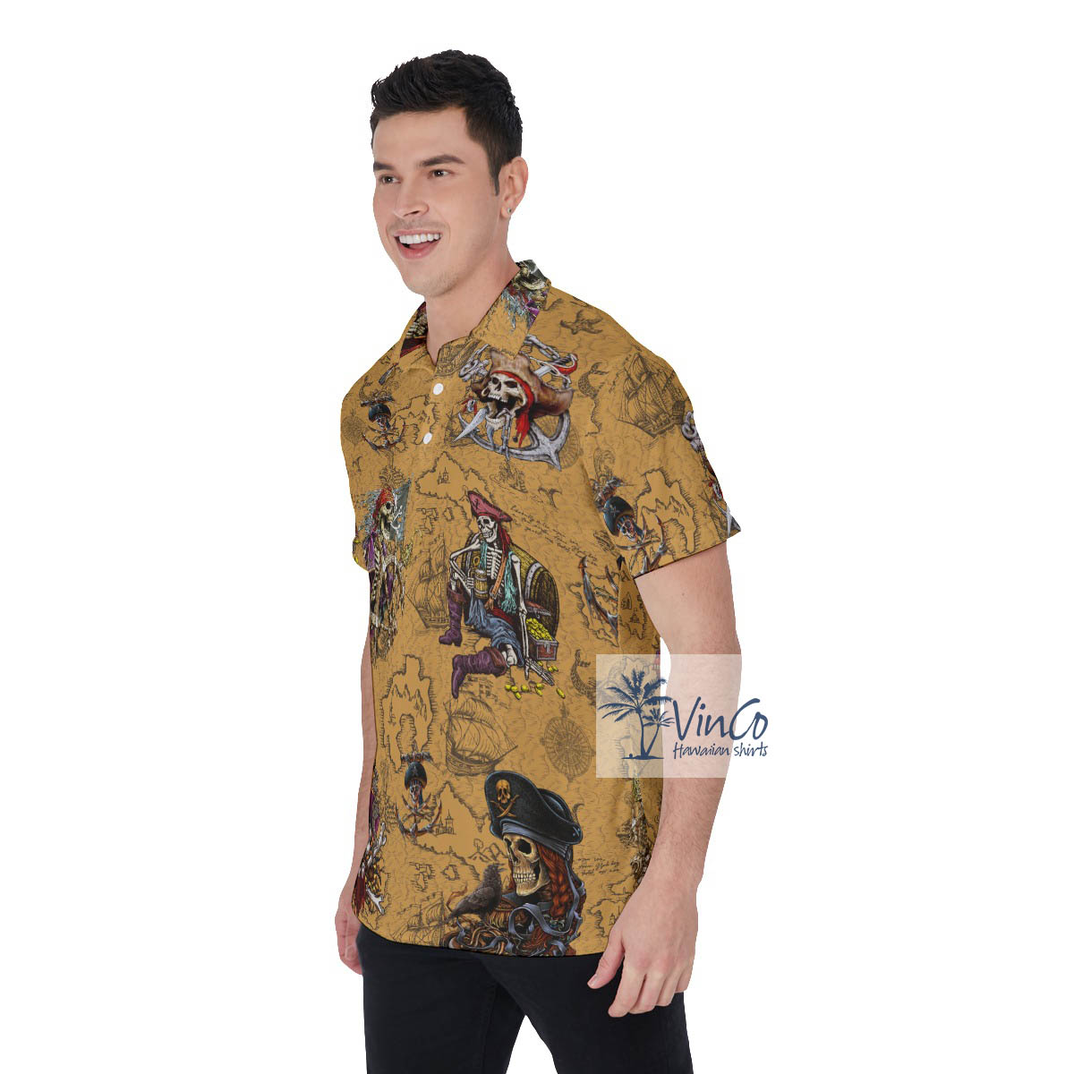 Vintage Pirate Skeleton Hawaiian Polo Shirt
