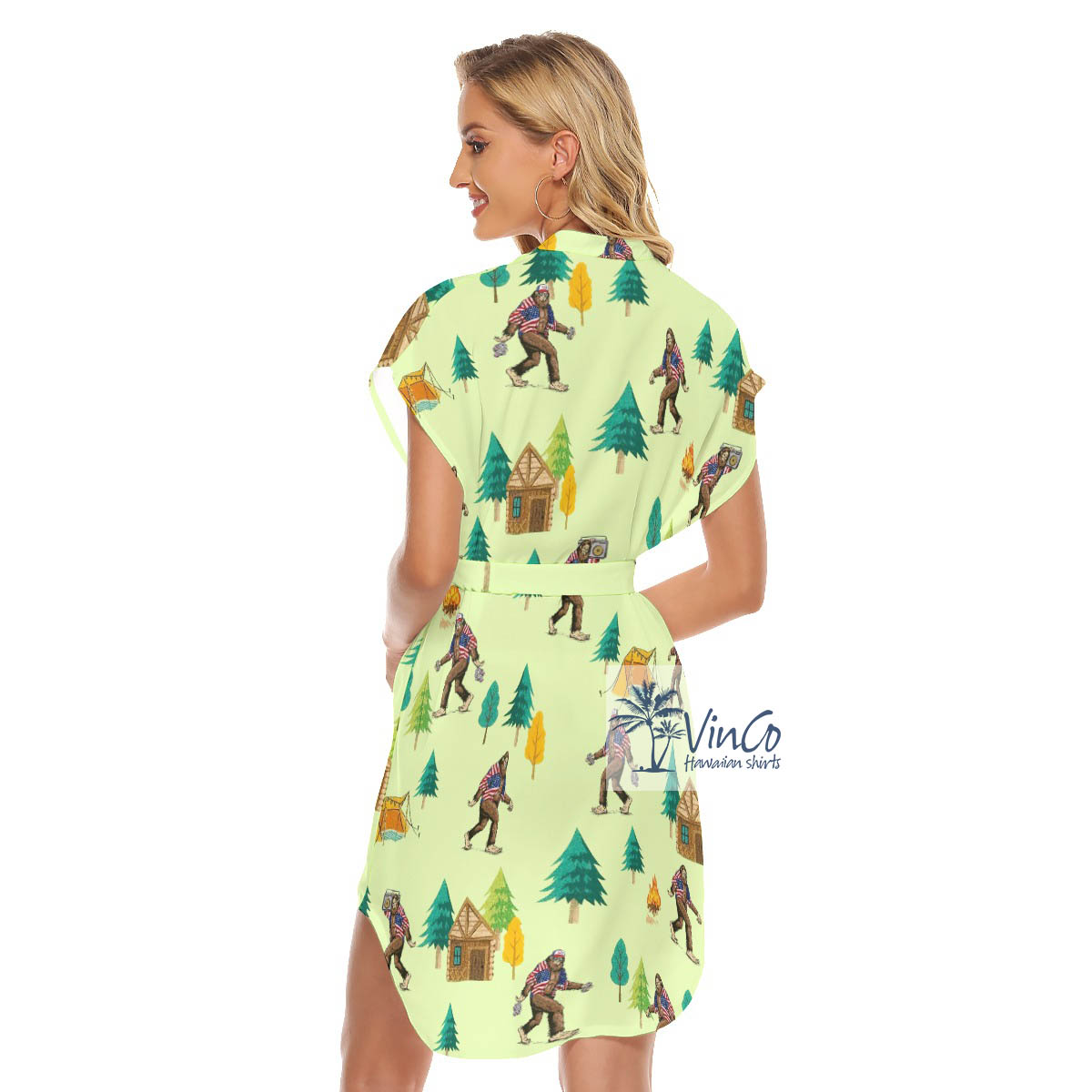 Bigfoot Camping Summer Hawaiian Dress With Tie