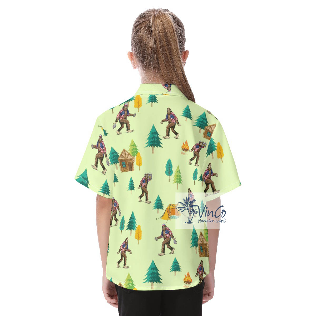 Funny Bigfoot Print Hawaiian Shirt For Kids Matching Family Hawaiian Outfits