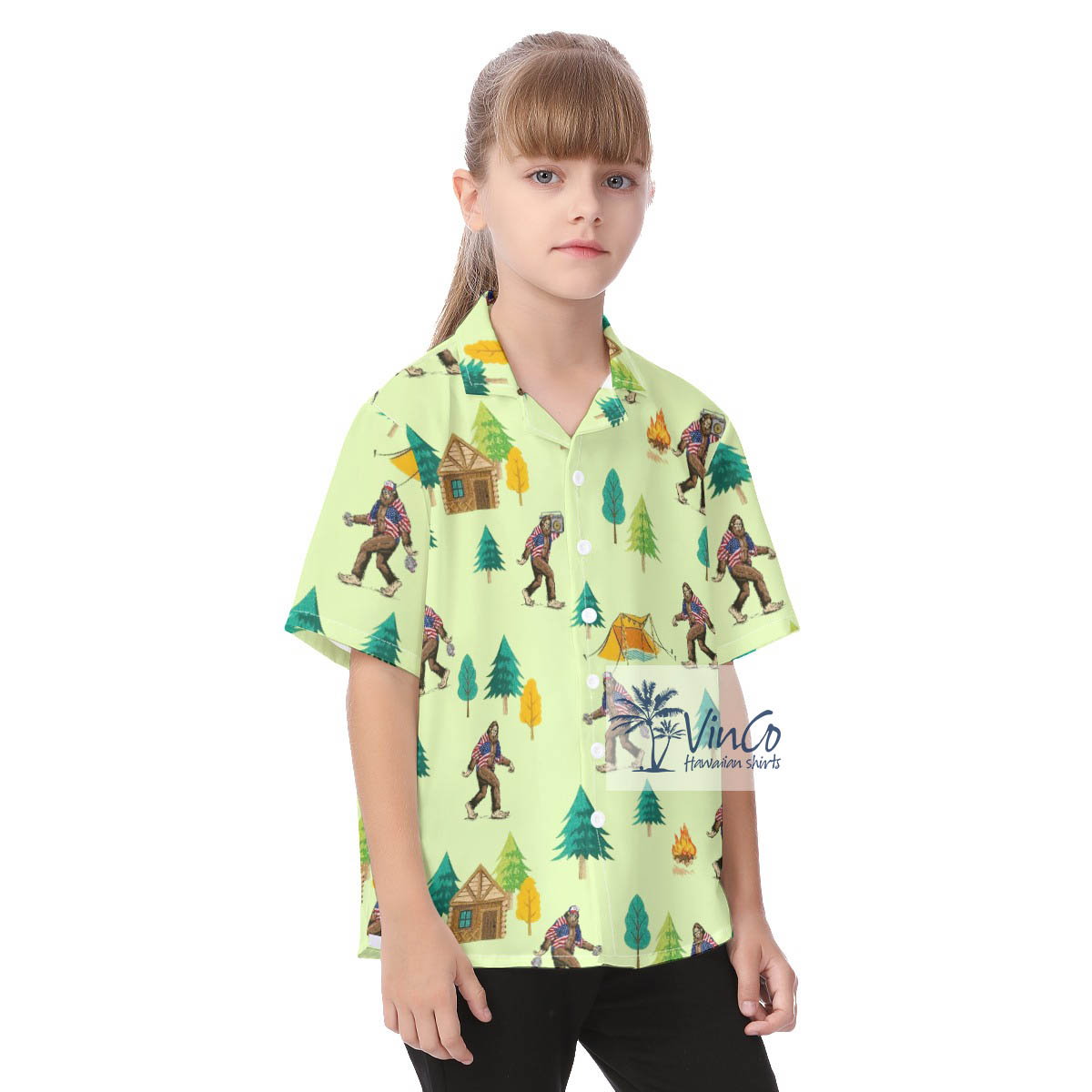 Funny Bigfoot Print Hawaiian Shirt For Kids Matching Family Hawaiian Outfits