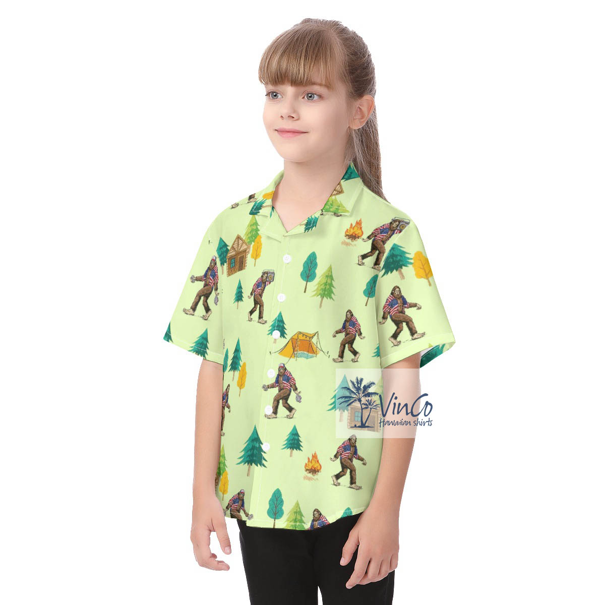 Funny Bigfoot Print Hawaiian Shirt For Kids Matching Family Hawaiian Outfits